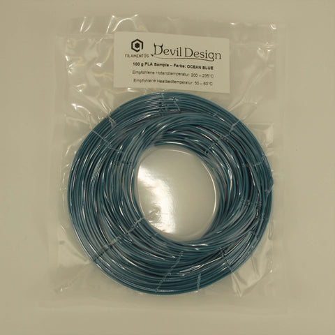 100 g PLA Sample OCEAN BLUE - Ozean Blau Devil Design Filament 1,75 mm